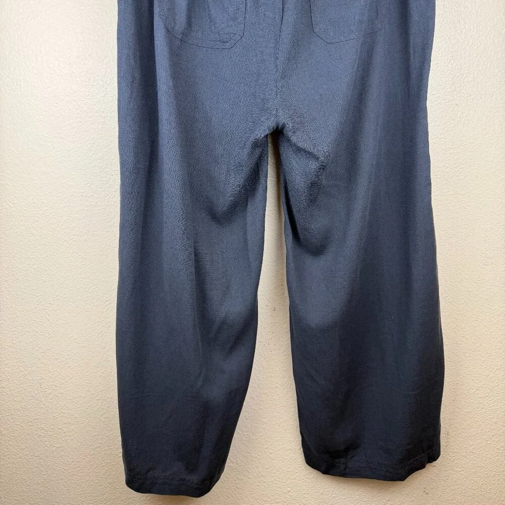 Splendid Ladies Wide Leg Crop Draw String Linen Blend Pants Navy Sz XXL